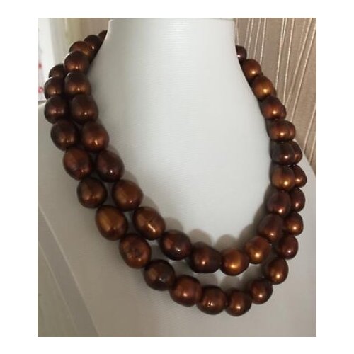 Elegant 9-10mm baroque chocolate pearl necklace 32inch 925s