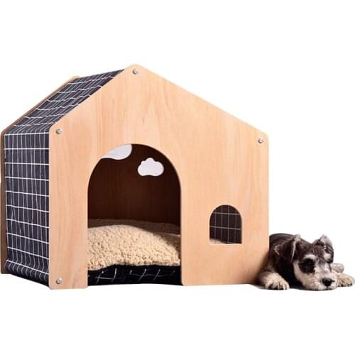 Import Soid Pine Dog House Kennel With Thick Cushion Disassemble Pet House Wood Dog Cage For Small Dogs Cat Tent Pet Supplies