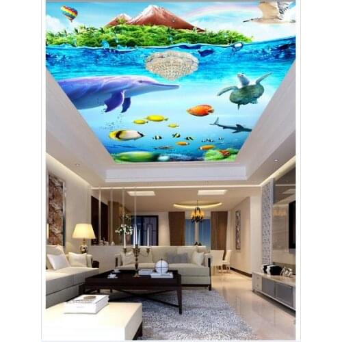 Customized 3d photo wallpaper 3d ceiling wallpaper murals Beautiful sea world hd ceiling frescoes wall paper room decoration