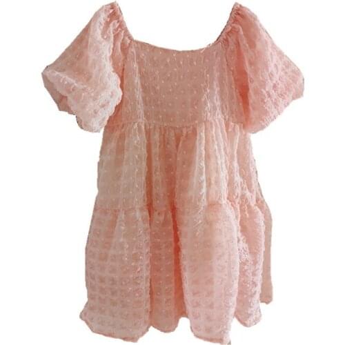 Ins Hot Sale Kids Girls Puff Sleeve Chiffon Dress