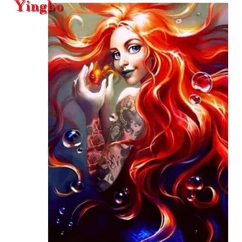 5D DIY Full drill square diamond painting Mermaid Childrens diamond mosaic diamond embroidery cartoon girl cross stitch sticker