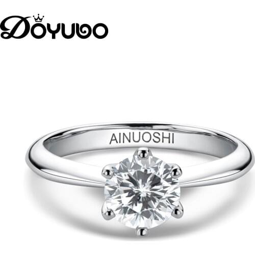 DOYUBO Classical 925 Sterling Silver Six Claw 1 Carat Diamond Ring Women Wedding Bands Engagement Ring Jewelry VB432