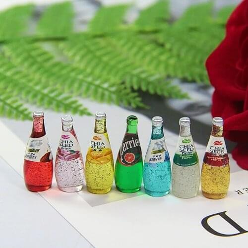 2 pcs Mini Beer Bottle Charms For Doll House Closet Decoration Resin Beverage Bottle