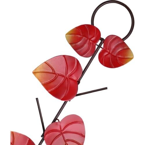 Red Hanging Metal Iron Bird Feeder Leaf Shaped for Garden Yard Art Decor