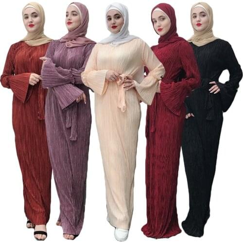 Muslim Women Pleated Abaya Flared Sleeve Long Maxi Dress Kaftan Dubai Islamic Clothing Gown Party Turkey Ramadan Jilbab Caftan