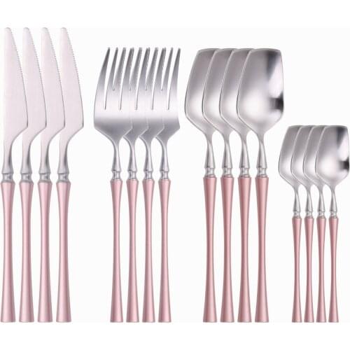 Dinnerware Set Stainless Steel Kitchen Tableware Gold Utensils Pink Silver Forks Spoons Knives Golden Cutlery Set Dropshopping