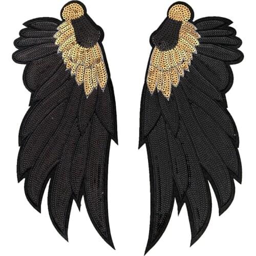 Black big wings sequined sew on patch for shirts