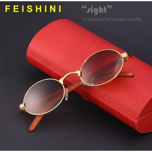 Feishini Brand Luxury Cute Sexy Retro Oval Sunglasses Men Punk Small Vintage Retro Sun Glasses Female Red Eyewear For Women