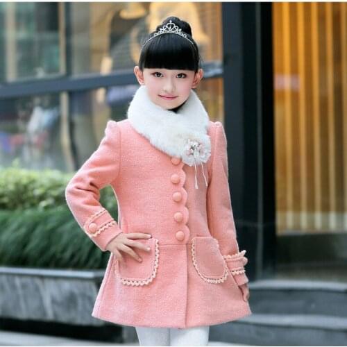 2020 New Girls Thickening Overcoat Girl Winter Outerwear Kids Long Woolen Coat Kids Casual Long Jacket Children Fur Collar Coat