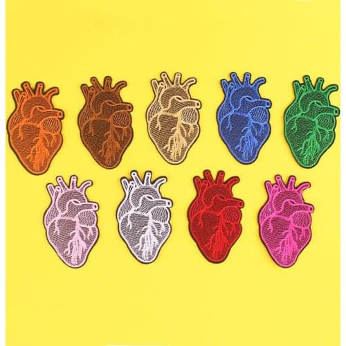 Punk Heart Stripe Embroidered Patches For Clothing Colorful Heart Iron On Patches On Clothes Jacket Apparel Applique DIY Sticker