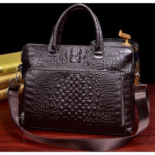 Briefcase Men Crocodile Pattern Genuine Leather Mens Shoulder Bag Messenger Computer Laptop Handbag Bag Mens Travel Bags