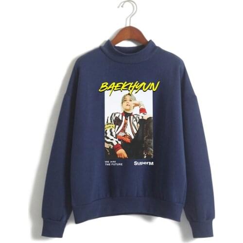 Super M 2D Turtleneck Sweatshirts Women/Men Fashion Long Sleeve Sweatshirt 2019 New Arrival Hot Sale Casual turtleneck 4XL