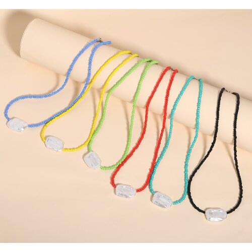 Vedawas Colorful Pearls Acrylic Beads Necklace for Women Korean Cute Daisy Flower Clavicle Necklace Jewelry Party Gift Wholesale