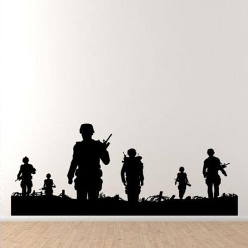 Soldiers Walking on Patrol Wall Decals Living Room Boys Hobby Vinyl Decor Bedroom Wall Stickers Background Art Murals 3665