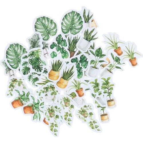 45pcs/box Green Potted Paper Sticker Plants Leaves Decoration Diy Diary Scrapbooking Sticker Kawaii Stationery Children Stickers