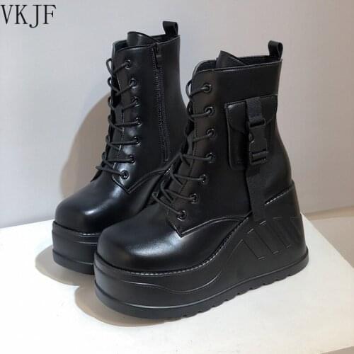 Women Wedge Boots 2021 Platform High Heels Fashion Womens Autumn Winter Wedges Shoes Black Ankle Boots Woman Big size 41 42 43