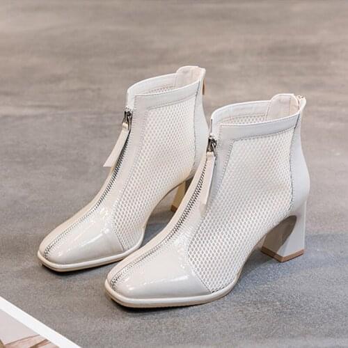 Zipper Mesh Hollow Out Breathable Single Shoes Women High Heels Cool Boots 2021 New Spring Summer Boots Women Ankle Boots