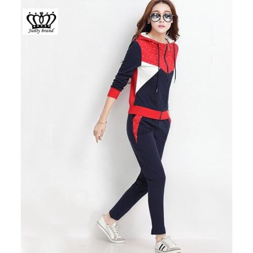 Women Elegant Patchwork 2 Pieces Sets Hoodies Sweatshirts And Long Pant Fashion Ladies Lace Up Sportswear Suits M-3XL