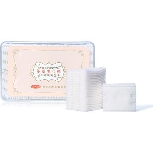 120 PCS Boxed Pure Cotton Sandwich Makeup Cotton Double-sided Blank Holder Makeup Strip With Box Cleaning Nail art Remove