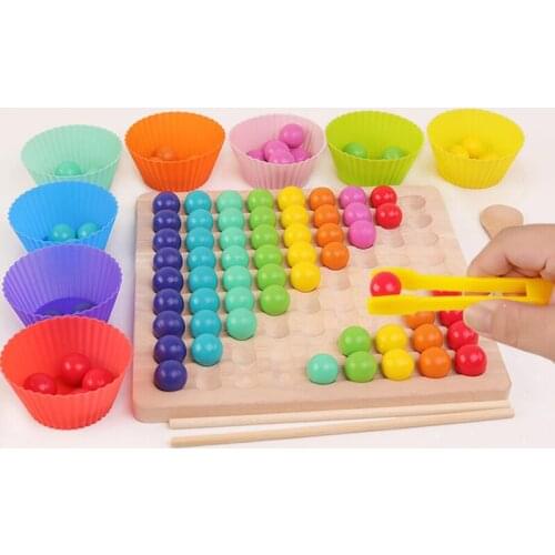 2020 New Educational Montessori Color Sorting Wooden Toys Hands Brain Training Clip Beads Math Toy Game Childrens Gift Toys