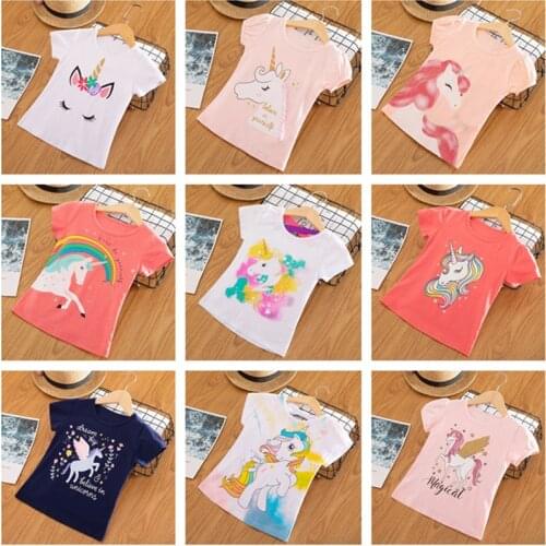 2021 Summer Unicorn Tops Girls&Boys Short Sleeve Unicorn T-Shirt Kids Birthday Party Cartoon Tees Children Clothes Size 3-8Y