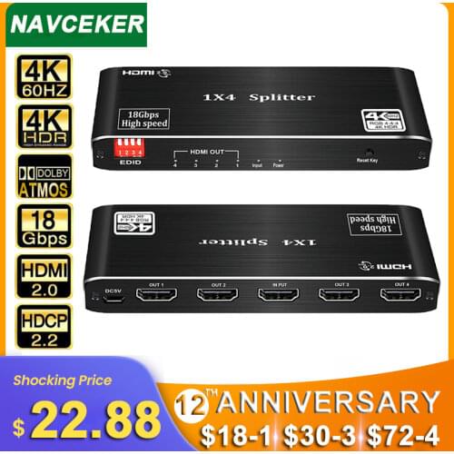 2020 4K 60Hz HDMI Splitter 1x2 1x4 HDMI 2.0 Splitter 4K HDMI Splitter HDCP 2.2 4 Port HDMI Splitter Switcher for PS4 Apple TV