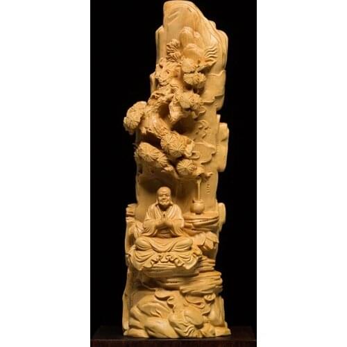 23CM Luohan monje maestro estatuas de Buda bajo el árbol Zen puro estatuas de madera decoración del hogar regalo