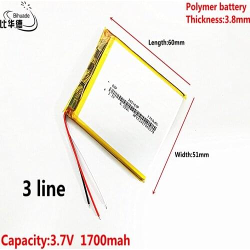 3 line 3.7V,1700mAH 385160 Polymer lithium ion / Li-ion battery for tablet pc BANK,GPS,mp3,mp4