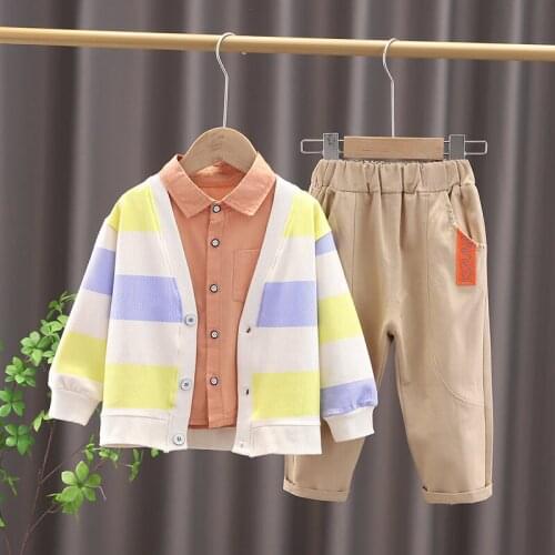 Children Cotton Clothing Suits Baby Boys Girls Cartoon Big Strips Coat Hoodies T-shirt Pants 3Pcs/Set Spring Autumn Kids Sport