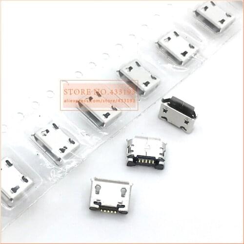 50pcs Micro USB Connector 5pin Pin pitch 6.4mm Female For Mobile Phone USB tail plug