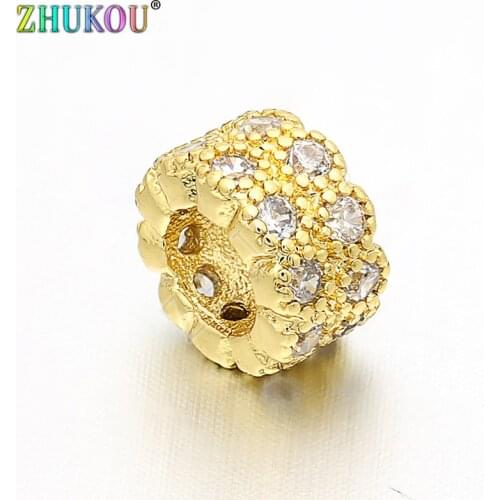 8mm Brass Cubic Zirconia Hollow Spacer Beads DIY Jewelry Bracelet Necklace Making, Hole: 4mm, Model: VZ89