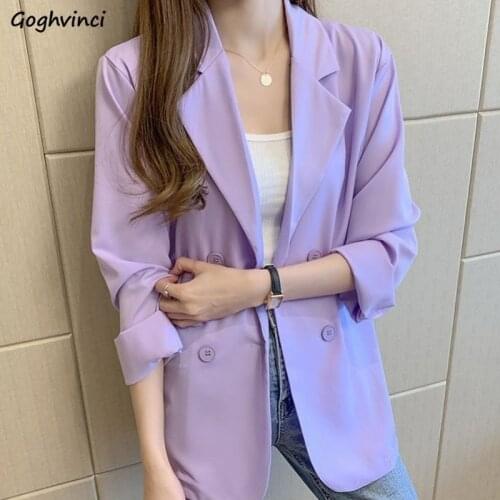 Blazers Women Solid Double Korean Streetwear Outwear New All-match Trendy Loose Clothing Tunic Breathable Soft College Leisure