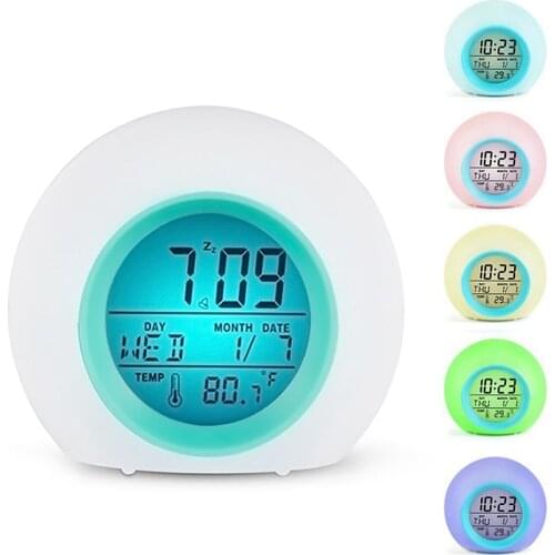Alarm Clock Creative Round 7 Color Changing Light Alarm Clock LCD Screen Bedside Clock mechanism