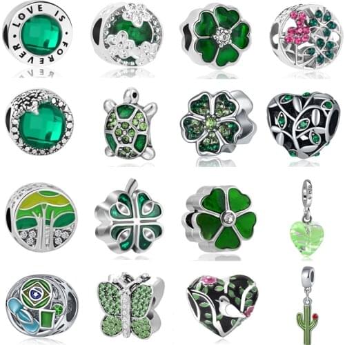 2020 new free shipping 4pcs green love is forever flowre clover diy bead fit Pandora Charms Bracelets DIY Jewelry Women X104