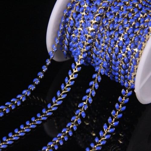 5Meter Lapis Blue Enamel Fishbone Beaded Copper Chains,Plated Gold Lampwork Chevron Link Rosary Chain Necklace Jewelry Bulk