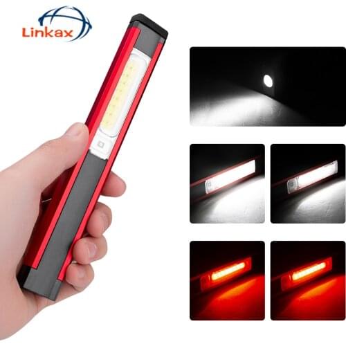 COB LED Flashlight Magnetic Work Lamp USB Rechargeable Torch Inspection Light with Red / White Light 5 Modes Lighting Work Light