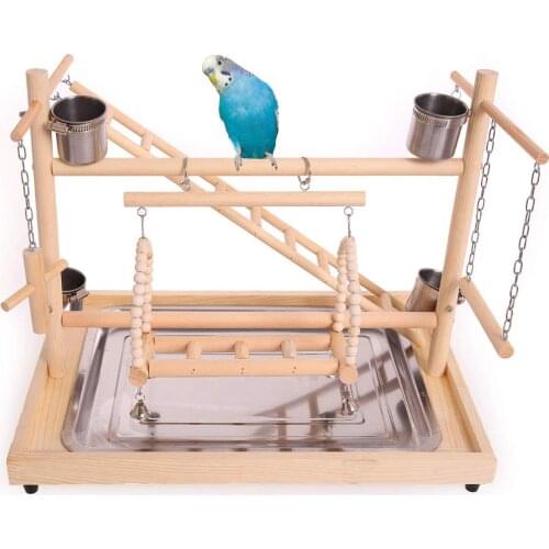 Bird Playground PerchTraining Stand with Tray & Feeder Dishes Ladder Swing for Small Birds Animal Budgie Parakeet Conure Hamster