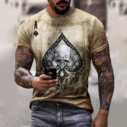 Spades Poker Print T Shirt Men Street Skull Tees Summer Comfort Breathable Home Short Sleeve Tees England Style Casual Clothes