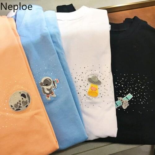Neploe Print T Shirts Women Simple O Neck Short Sleeve Female Tops 2021 Summer New Loose Casual Cotton Ladies Tees 1D444