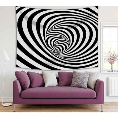 Tapestry Tunnel Striped Spiral Shape Fun Futuristic Modern Artwork Printed Black White