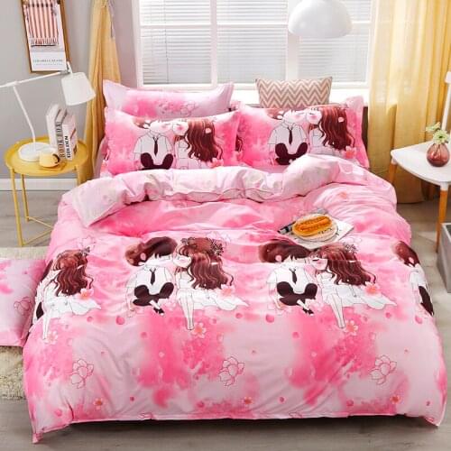 Pink Valentines Day Bedding Set Cute Duvet Cover Sheet Set With Pillowcase 3/4Pcs Kids Adults Bedclothes Twin Full Queen Size