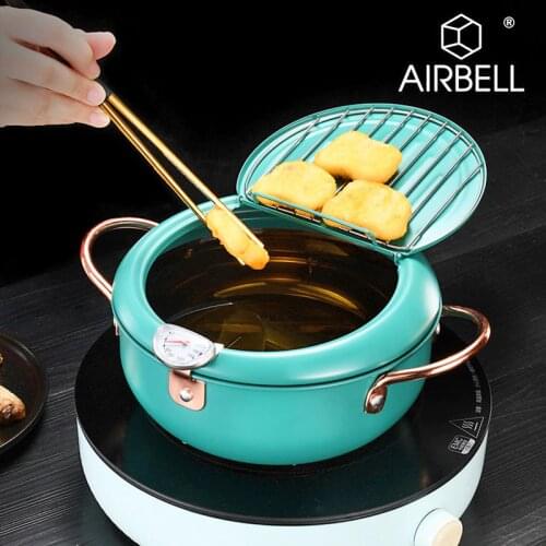 AIRBELL Deep fryer Pot Frying Pans with lid kitchen Utensils Kitchenware Japanese Stainless Steel Oil filter colander cooking
