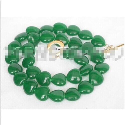 Hot sell Fast SHIPPING HOT Healthy 12mm heart-shape green jade beads necklace E1314