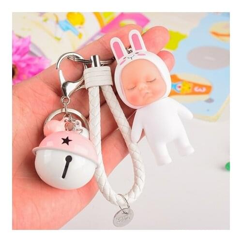 Cute Imitate Sleeping Baby Doll Keychain Key Chain Leather Strap Car Keyring Cartoon Kiki Toys Bag Charm Key ring D26
