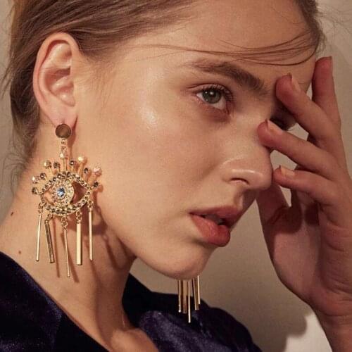 Vedawas Fashion Luxury Fringed Eyes Drop Earrings for Women Bohemian Shiny Hanging Pendant Earrings Wedding Jewelry Wholesale
