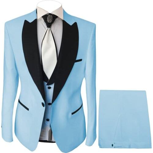 Mens 3 Pieces Suits Notch Lapel Tuxedos Party Fashion Solid Bright Color Jacket Blazer & Pants & Vest For Wedding