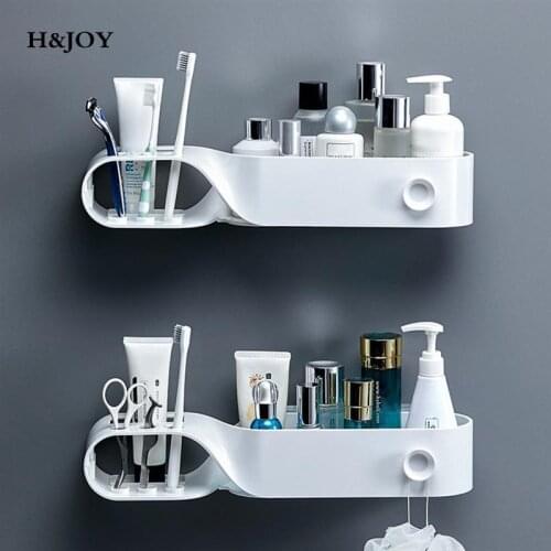 Bathroom Shelves Wall Mount Organizer Toothbrush Toothpaste Holder Bathroom Shelf Storage Rack For Bathroom Accessories H&JOY