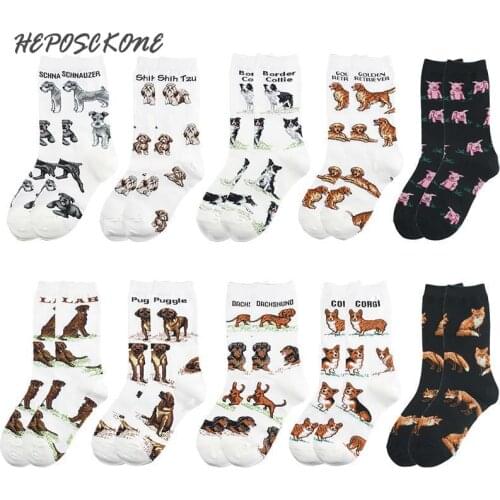 All Kinds Of Dogs Funny Socks Women Kawaii Harajuku Puggle Corgl Pig Cute Socks Japanese Calcetines Mujer Sokken