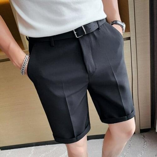 2021 summer new thin mens trousers fashion business solid color suit shorts casual slim shorts suit five-point pants Size S-XXL