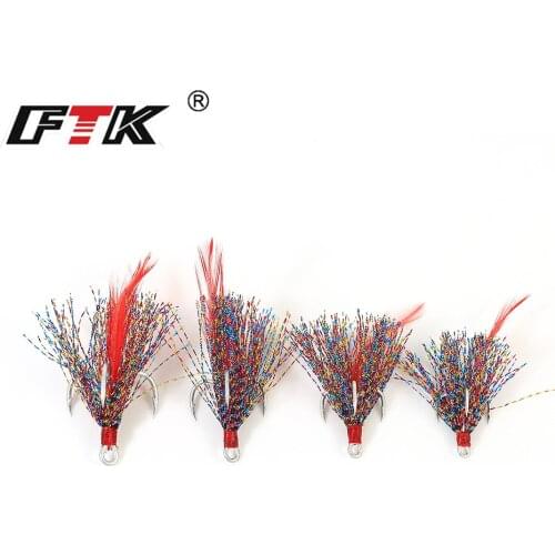 FTK 1#2#4#6# New High Carbon Steel sharp Treble hooks Hard Lure with Colorful Feather Sea Fishing Treple Hook Fishing Tackle